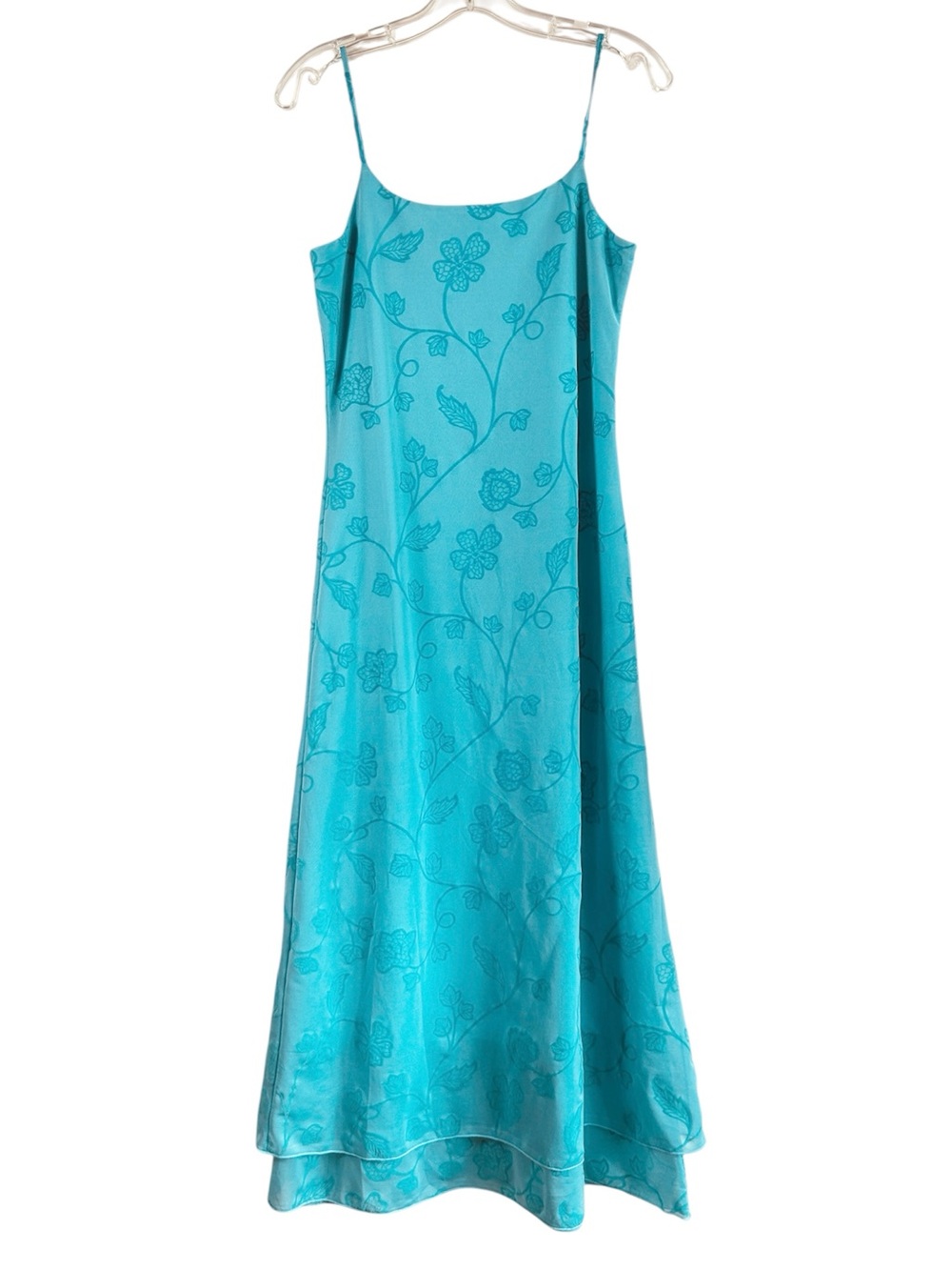 VTG Newport News Turquoise Jacquard Floral Slip Dress